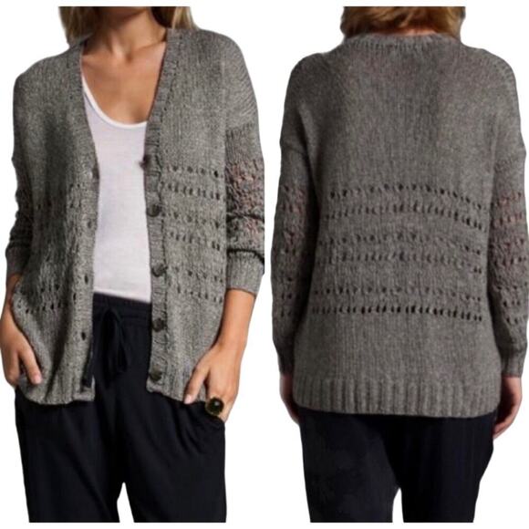 VINCE Knitted By Hand Gray Cardigan Sweater Open Knit V-Neck Oversized small - Picture 1 of 9